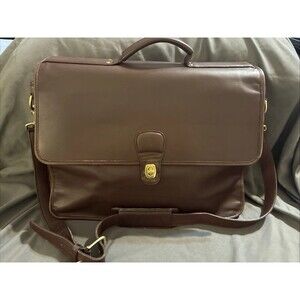 VTG COACH Briefcase 0542 Detach Strap Shoulder Bag Brown Leather Gold Turnlock